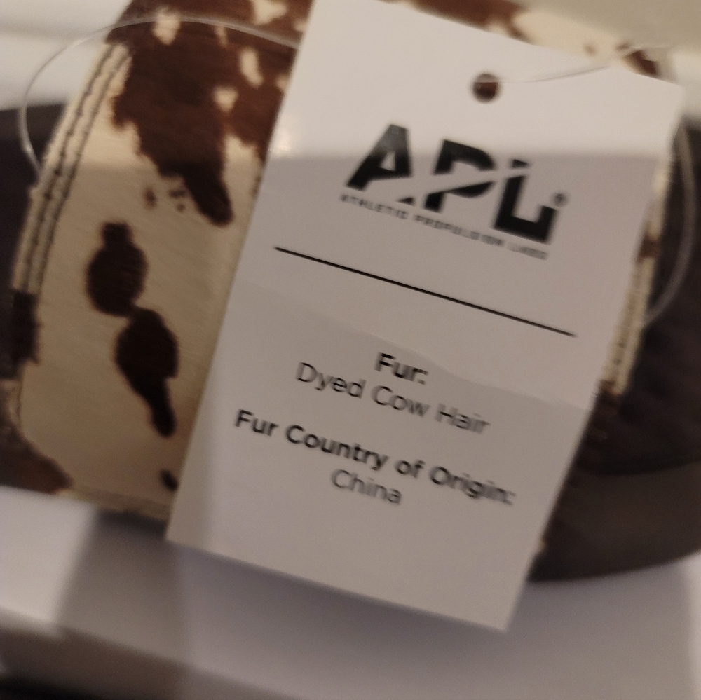 APL NWT NIB Limited Edition $195 Brown DYED COW HAIR LEATHER FUR SLIDES WOMENS 8 - Picture 4 of 6